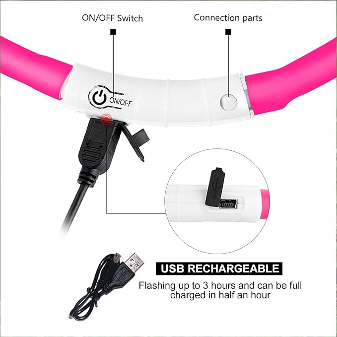 LED Dog Collar,USB Rechargeable Glowing Dog Collars, Light Up Collar Improved Pet Safety &Visibility at Night, 3 Flashing Modes,Water-Resistant LED Lighted Fits for Small Medium Large Dogs