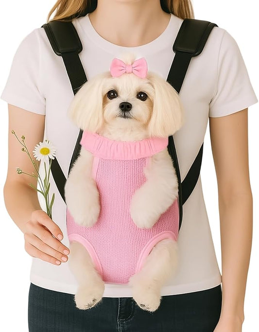 Dog Backpack Carrier, Thick Straps & Cushion, Pet Sling Front Backpacks for Small Medium Dogs 2.5-4 Lbs, Legs Out, Adjustable Wearable Puppy Chest Travel Bag, Easy-Fit for Hiking/Walking/Camping