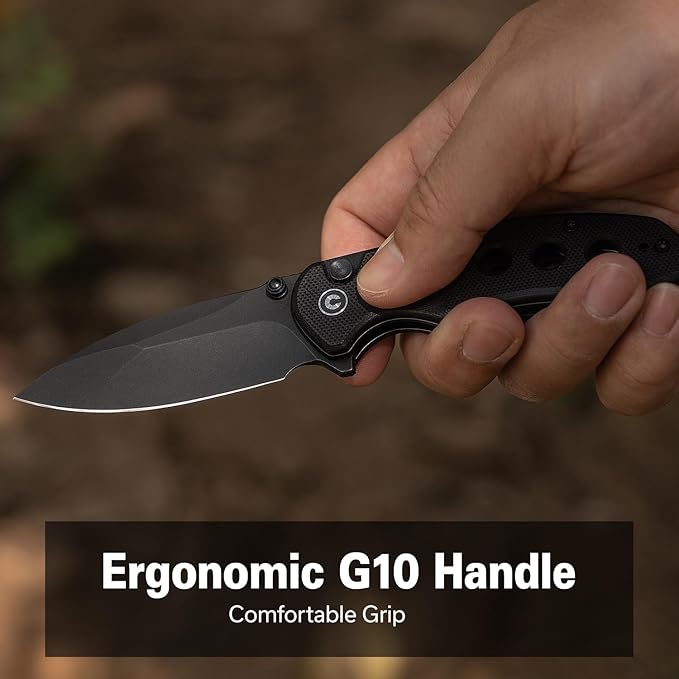 CIVIVI Triptych Folding Pocket Knife, 2.97" 14C28N Blade G10 Handle with Reversible Clip, Button Lock Knife for EDC Camping Hiking C23085B-1, Black