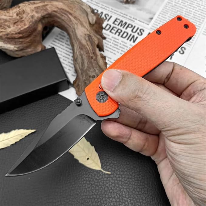 Goshawk Orange Daily Carry Rugged EDC Ambidextrous Pocket Folding Knife, 2.79 Inch 440C Manual Studs Open Black Blade and Nylon Fiberglass Handle, Assisted Opening Tactical Knife for Camping