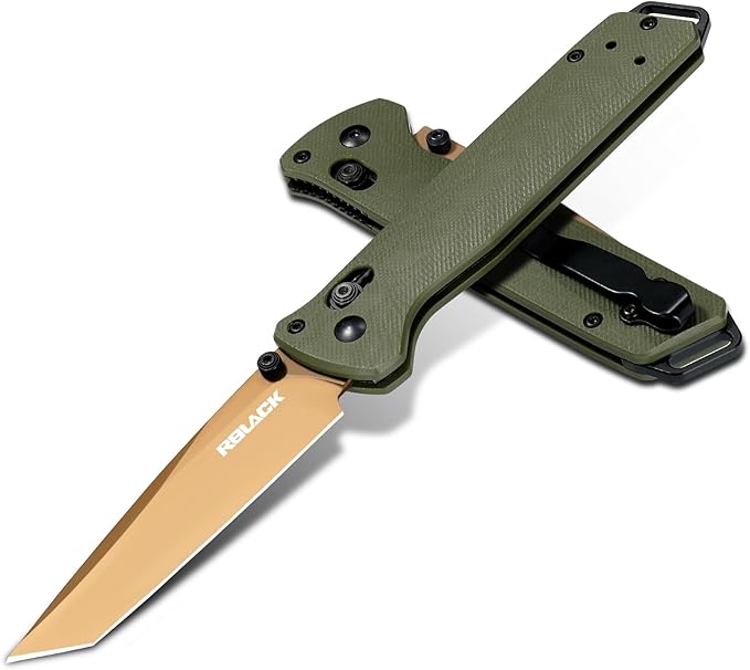 RBLACK Folding Knife with 3.39'' 154CM Steel Tanto Blade, Bug Pocket Knife for Men Women Gifts, Axis Lock EDC Tactical Knife with Lightweight G10 Handle, Reversible Pocket Clip - RK0402-OG