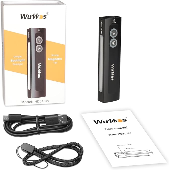 Wurkkos HD01 UV Flashlight, Rechargeable EDC Flashlight, Led Flashlight with 365nm UV Light, 1200 Lumens Flat Flashlight with RGB, Pocket Light for Emergency, Pet Urine Detection (Black)