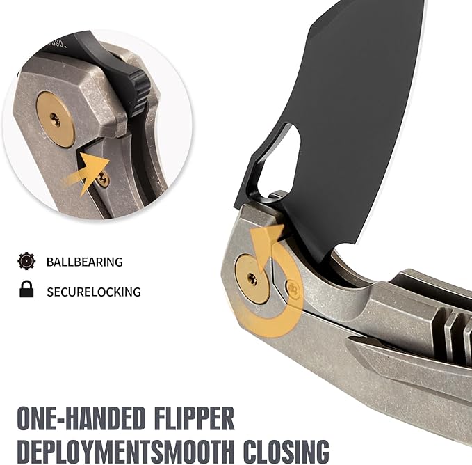 Folding Knife pocket knife EDC Knife With Clip Survival knife Camping knife - M390 Steel Titanium Handle - Outdoor Camping Survival Hunting knife with Sheath (Bronze)