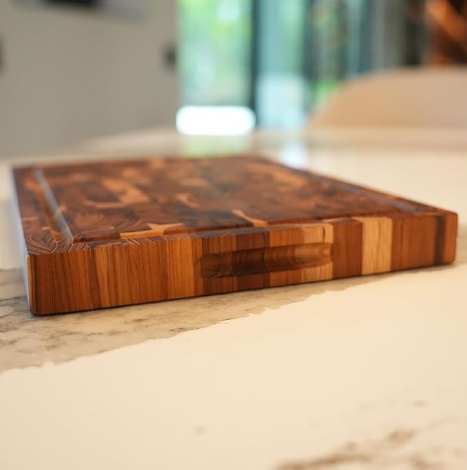 EcoDecors, FSC Teak End Grain Cutting Board 14x10, Compact Reversible Teakwood Cutting Board for Kitchen, Cheese & Charcuterie, Solid Wood Chopping Board with Natural Finish