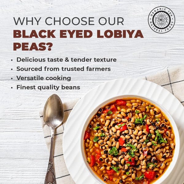 Pride Of India - PACK of 6 - Indian Whole Black Eyed Peas - Protein & Fiber Rich Lobiya, 1.5 Pound Jar