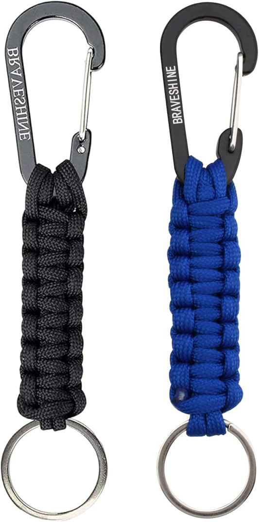 BRAVESHINE Paracord Keychain Carabiner Clip, D Ring Lanyard Hanger Stroller Hook for Water Bottle, Key, Backpacks, Men, Women