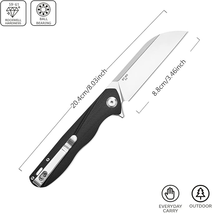 Sitivien ST103 Folding Knife, D2 Steel Blade+G10 Handle Pocket Knife, EDC Tool Knife for Outdoor, Camping, Hunting, Survival (Black)