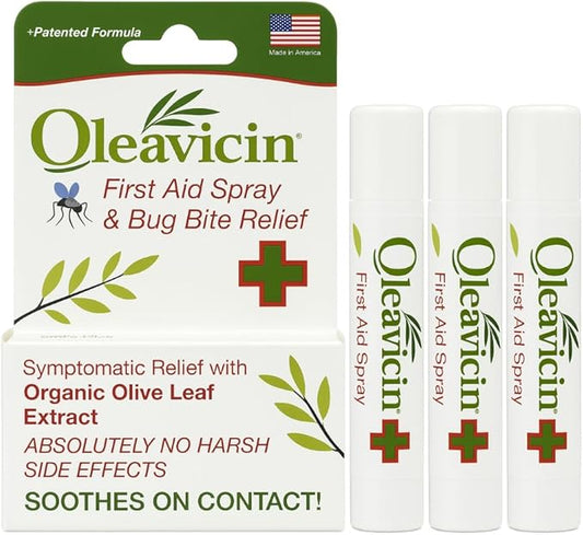 First Aid Spray & Bug Bite Relief - 3 Pack ??Organic Olive Leaf Extract | Fast-Acting Relief for Minor Skin Irritations, Bug Bites & Burns | Natural & Clinically Proven | 0.17 oz (5ml)
