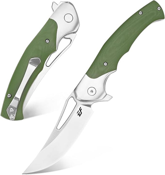Eafengrow EF7 Folding Knife K110 Steel Blade G10&Stainless Steel Handle EDC Tool Knives for Outdoor Working Camping Hiking(green)