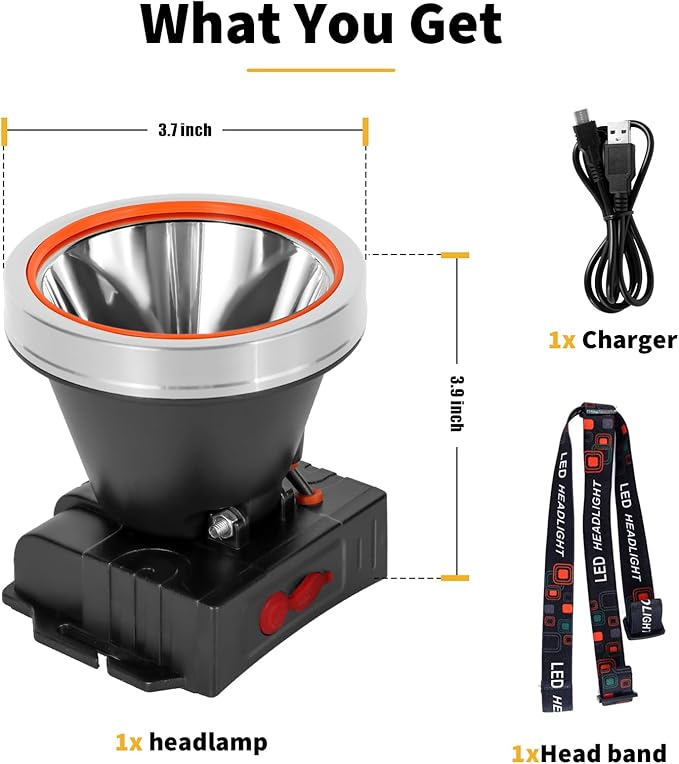 Kitness Ultra-Bright LED Headlamp,High Power Rechargeable Waterproof Headlight with 2 Light Modes for Outdoor Activities,Perfect for Camping, Hiking, Running, Emergencies (Silver Style-Yellow Light)