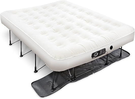 Ivation EZ-Bed (Queen) Air Mattress with Deflate Defender™ Technology Dual Auto Comfort Pump and Dual Layer Laminate Material - AirBed Frame & Rolling Case for Guest, Travel, Vacation, Camping