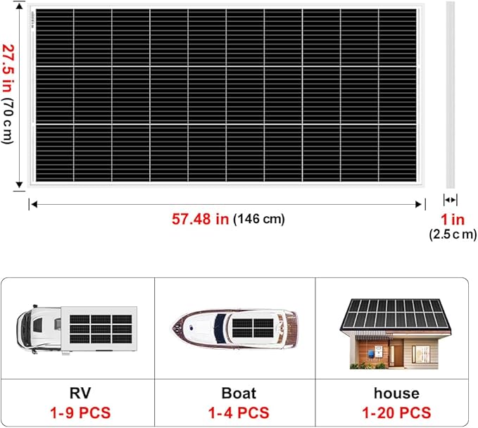 DOKIO 200W Monocrystalline Solar Panel 12V, 12BB Half-Cell Glass Module with Aluminum Frame, MC4 Connector, Pre-Drilled Holes, for Rooftop RV Boat Farm Off-Grid Power
