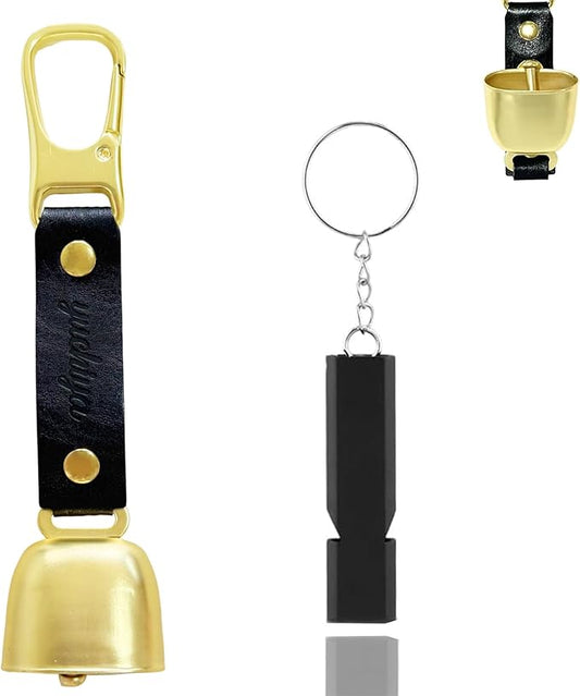 Bear Bell with Magnetic Silencer|Bear Bells for Hiking & Camping|Bear Deterrent Device with Emergency Whistle & Carabiner to Scare Animals|Bear Alarm for Outdoor Biking Fishing Climbing