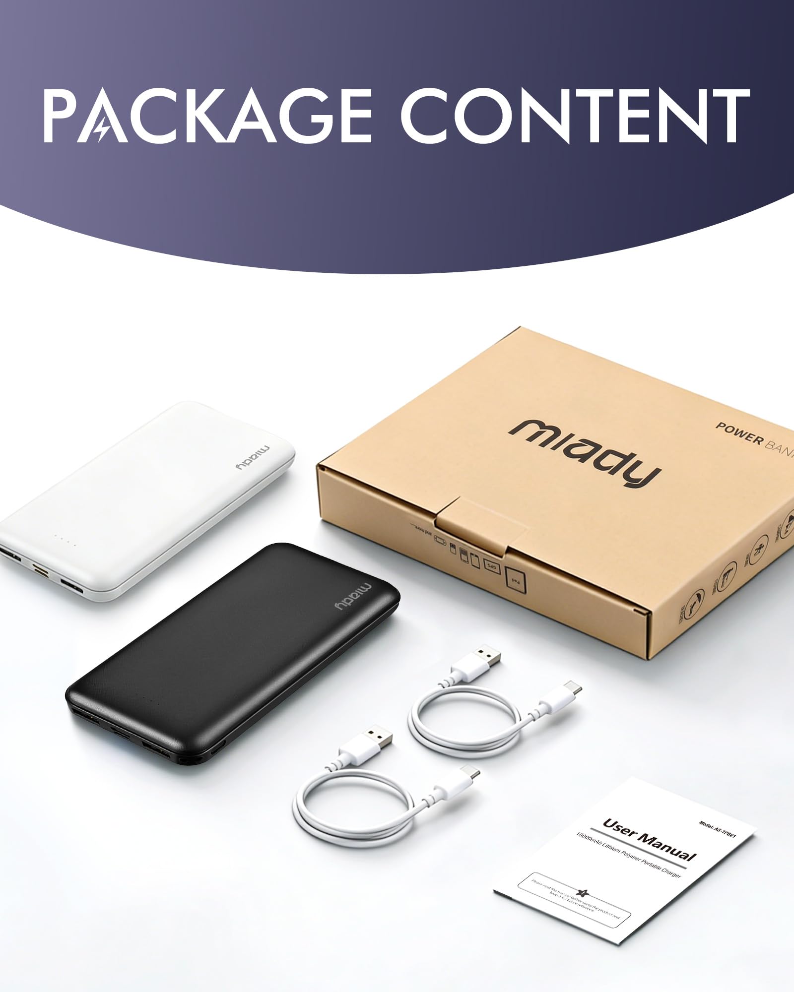Miady 2-Pack Portable Charger, Slim 10000mAh Power Bank Travel Battery Pack