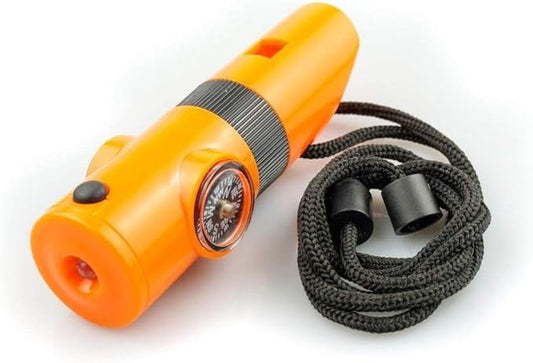 Kids Survival Outdoor Camping Multi Tool Whistle Compass LED 7 in 1 Flashlight