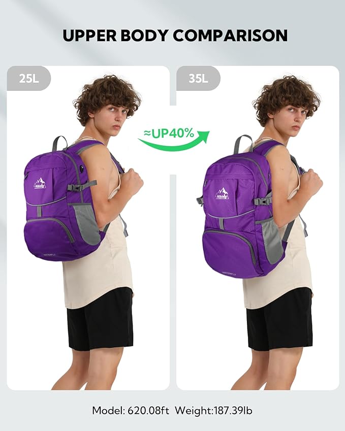 WATERFLY Hiking Foldable Daypack Backpack: 25/35L Ultra Lightweight Packable Waterproof Outdoor Travel Day Pack for Women Men