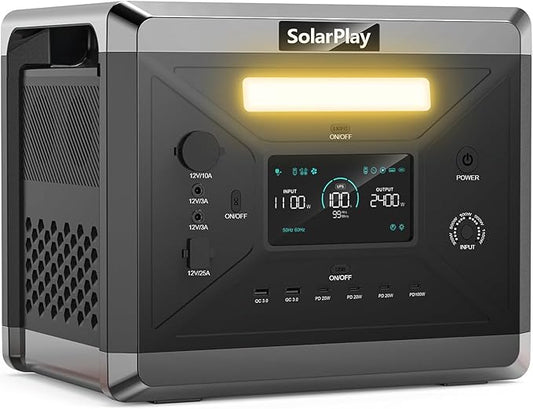SolarPlay Portable Power Station 2400W, 2160Wh Solar Generator LiFePO4 Battery 1.5Hrs Fast Charging,4 AC Outlets(Peak 4800W) Emergency Power Station for Home, Camping, Outdoor Battery Backup