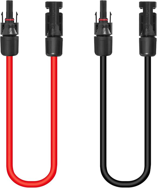 10AWG (6mm²) Solar Panel Extension Cable 1FT - Black & Red, Heavy Duty, Weather Resistant, Standard Solar Connectors Solar Extension Cable for Solar Power Systems, RVs, Boats