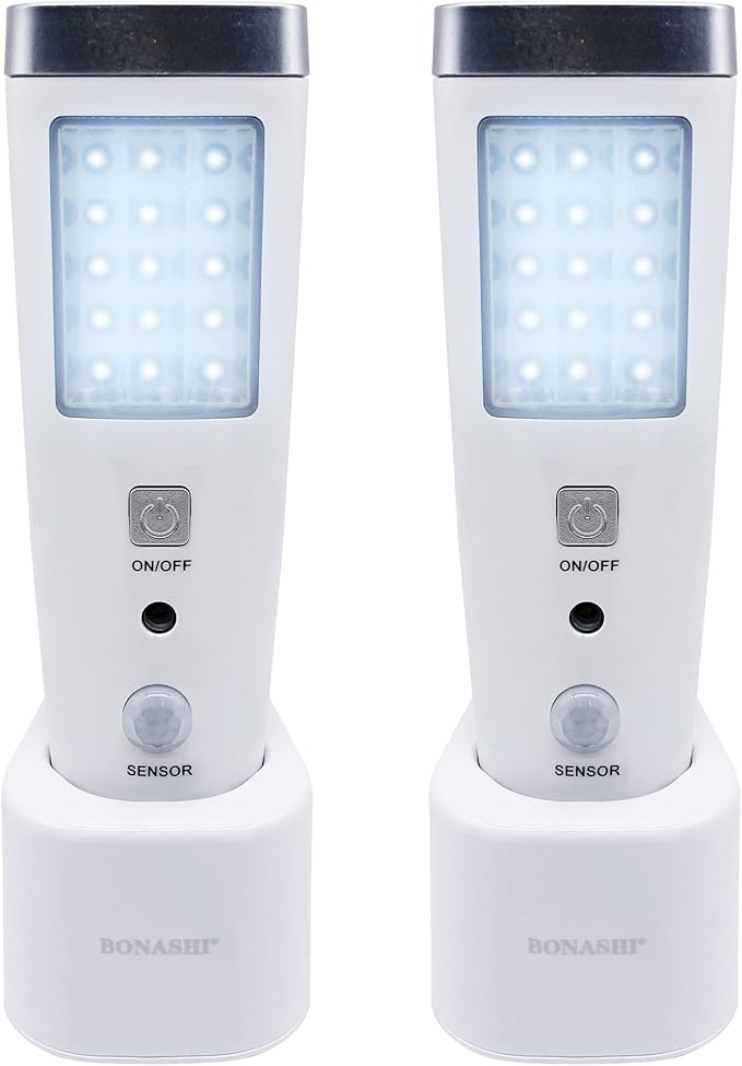 4-in-1 Motion Sensor Wall Night Light, Power Failure LED light, Emergency Flashlights, Rechargeable Torch, Plug in Power Outage Light, Perfect for Power Outages and Hurricanes, Bright White 2-Pack