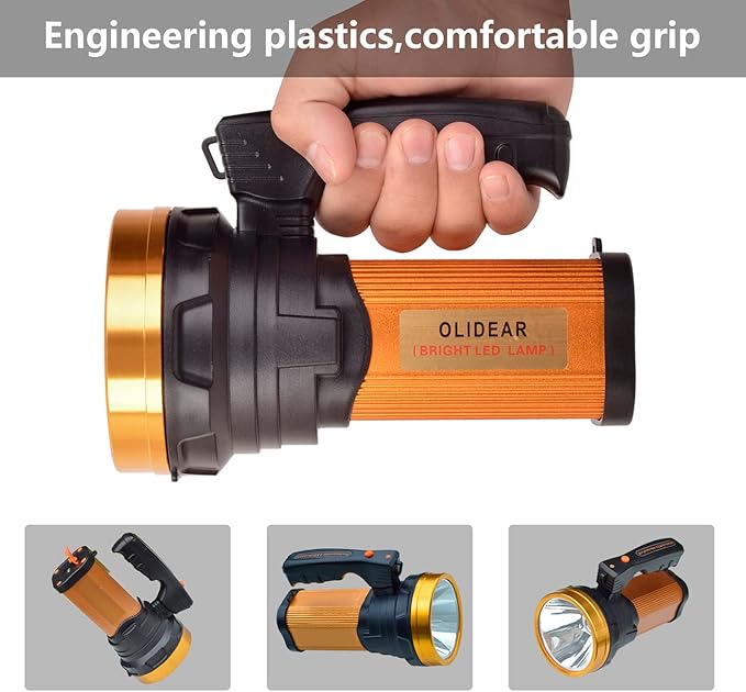 Heavy Duty Flashlight ??Bright Rechargeable Searchlight with 2 Modes ??Led Spotlight Handle ??Easy to Use ??Built-in Rechargeable Battery