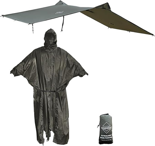 onewind Hooded Rain Poncho, Silnylon Rain Coat Versatile Survival Shelter Waterproof Breathable Lightweight Poncho