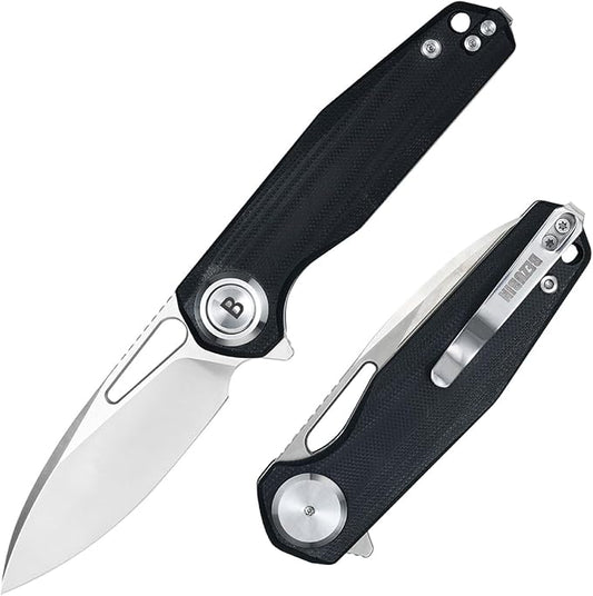 Pocket Folding Knife,3.15" D2 Steel Blade,Black G10 Handle,Push Button Lever Lock,Pocket Knife with Pocket Clip for Outdoor,Survival,EDC