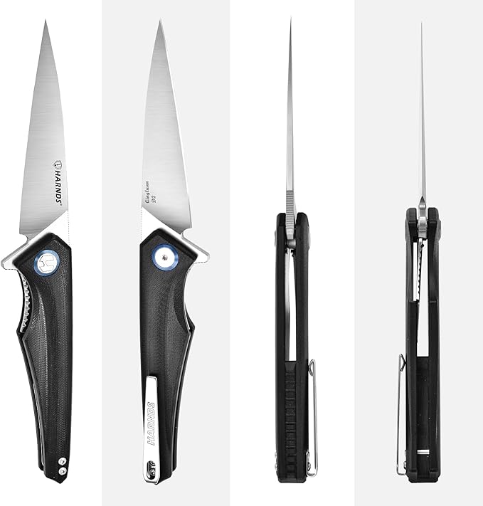 Qingluan Folding Knife with Pocket Clip, D2 Steel Blade 3.54'' and G10 Handle Outdoor Adventure knife EDC Camping Knife (Black)