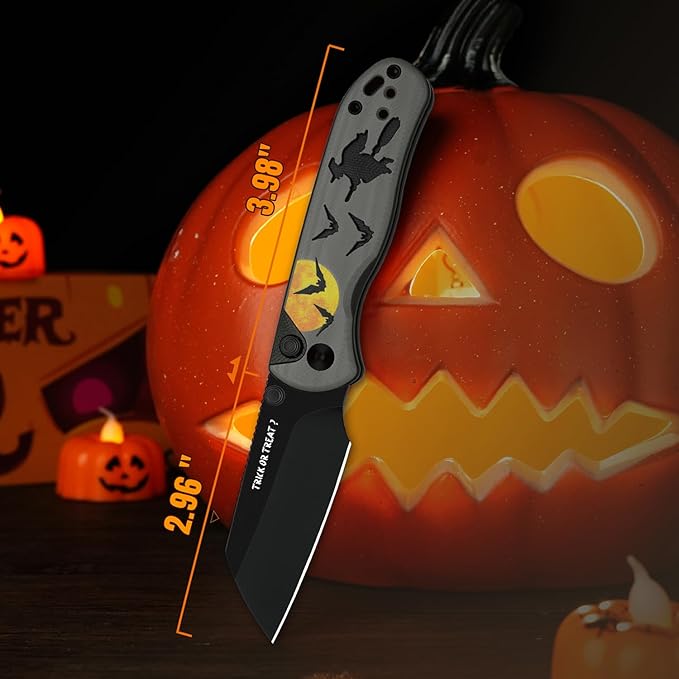 Kizer Drop Bear 2 Pocket Knife, 2.96" Nitro-V Sheepsfoot Blade Folding Knife with Gray & Black G10 Handle, Button Liner Lock EDC Knives for Men Women Gift Halloween Edition V3619.2CSHW1