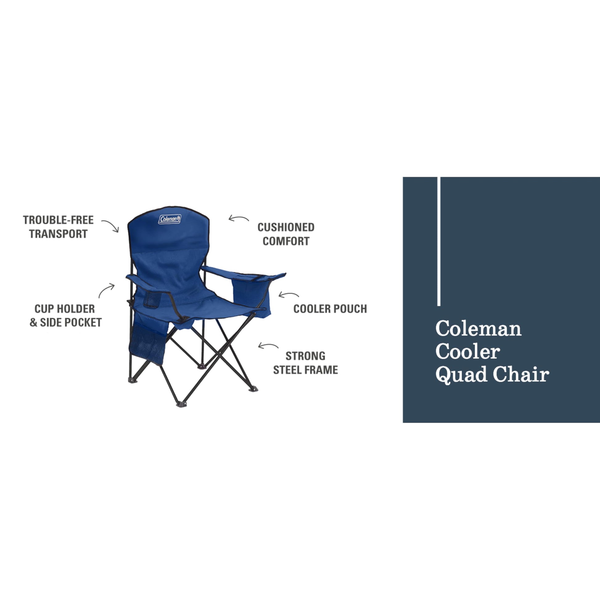 Coleman Portable Camping Chair with 4-Can Cooler, Cushioned Seat & Back with Side Pockets & Cup