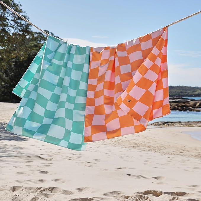 Dock & Bay Beach Towel - Quick Dry, Sand Free - Compact, Lightweight - 100% Recycled - Includes Bag - Go Check & Sea - Set of 4 - Large (160x90cm, 63x35)