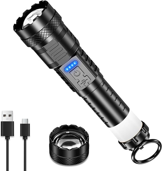 Rechargeable Flashlight High Lumens - 3000 Lumens Waterproof Police Flashlight, Zoomable Beam LED Flash Light with 8 Modes and SOS for Emergencies, Home, Camping, Hiking, Pet Walking(Black)