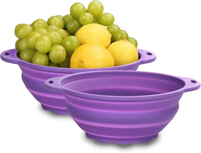 Collapsible Mixing Bowl 2 Pack Camping Bowl Outdoor Hiking Travel 61 oz Collapsible Bowl for Storage and Mixing Food-Grade Silicone Food Storage Container(Purple)
