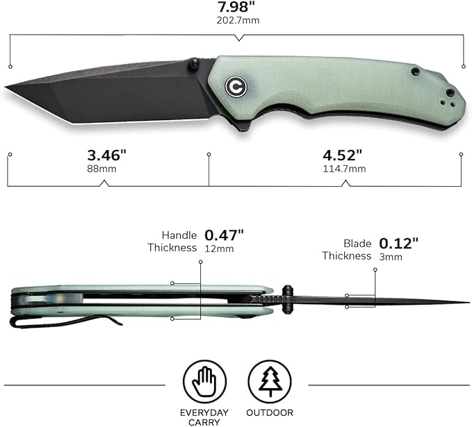 CIVIVI Brazen Folding Pocket Knife,3.5-Inch Tanto D2 Plain Blade,G-10 Outdoor Camping Hiking Knife with Thumb Studs and Flipper Opener,Unique Tool Gift for EDC Men Women C2023E