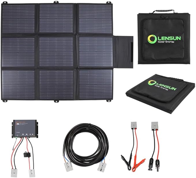 LensunSolar 200W 12V Portable Solar Panel Blanket with Anderson Connectors for Solar Generator Power Station, Lightweight, with 20A MPPT Charger Controller