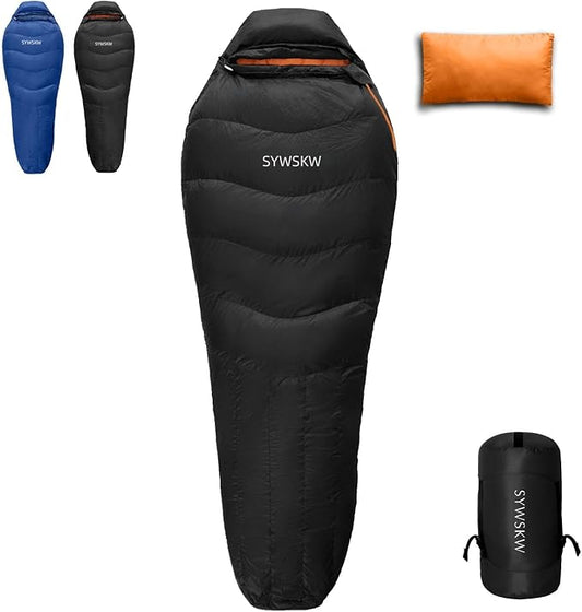 Down Sleeping Bag with Pillow, Lightweight Wide Sleeping Bag (86.6 in x 33.5 in) for Adults Backpacking,Hiking and Camping Outdoor with YKK Two-Way Zipper,680FP Duck Down