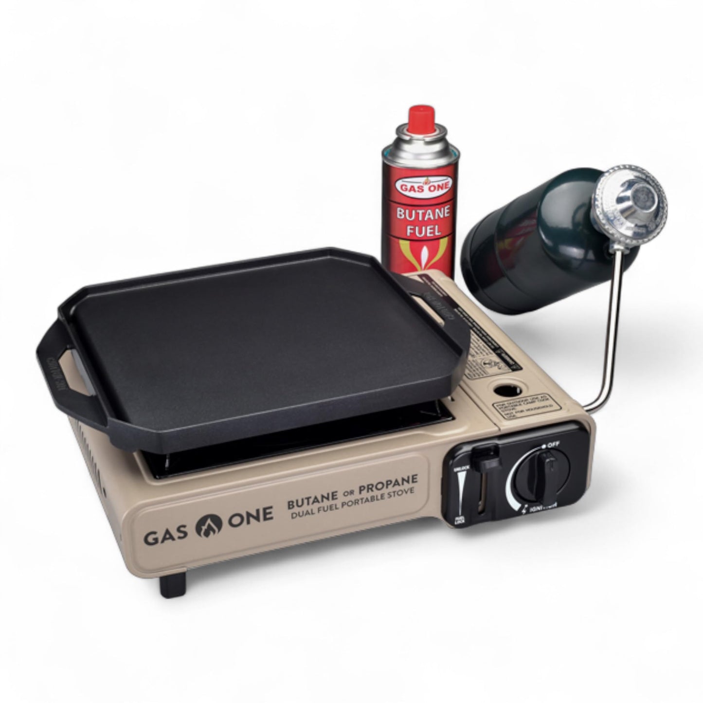 GasOne GS-3400P-KIT Propane or Butane Gas Stove with Flat Top Griddle Included – Dual Fuel Propane