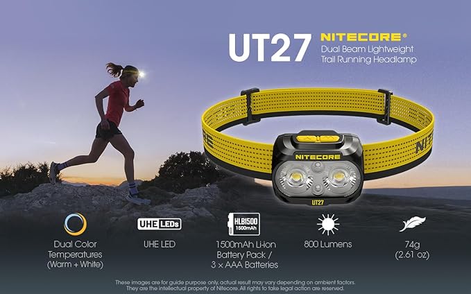 Nitecore UT27 Pro 800 Lumen Running Headlamp USB-C Rechargeable Dual Power with Multi-Color Temperatures Red Light Lightweight Trail Hiking Camping Sticker
