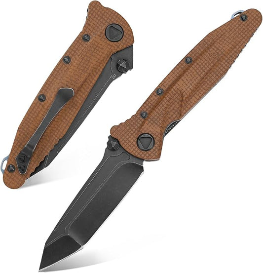 Eafengrow EF55 Pocket Knife Folding Knife G10 Handle D2 Steel Blade Folder EDC Tool Knifes for Working Camping with Clip(Brown)