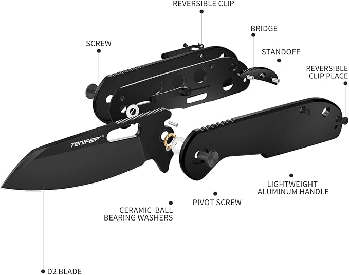 TONIFE Galaxy Mini Folding Knife with D2 Steel Blade and Aluminum Handle, EDC Pocket Tool for Camping, Hiking, and Survival (Black Titanium)