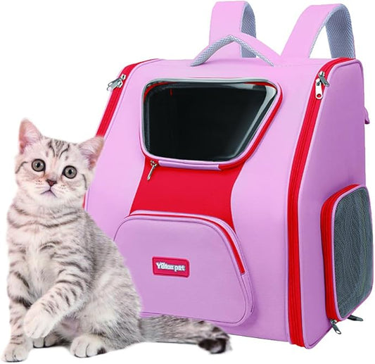 Cat Backpack, Comfortable Dog Backpack for Travel Hiking and Camping, Breathable Pet Backpack, Airline Approved Cat Travel Bag(Red)