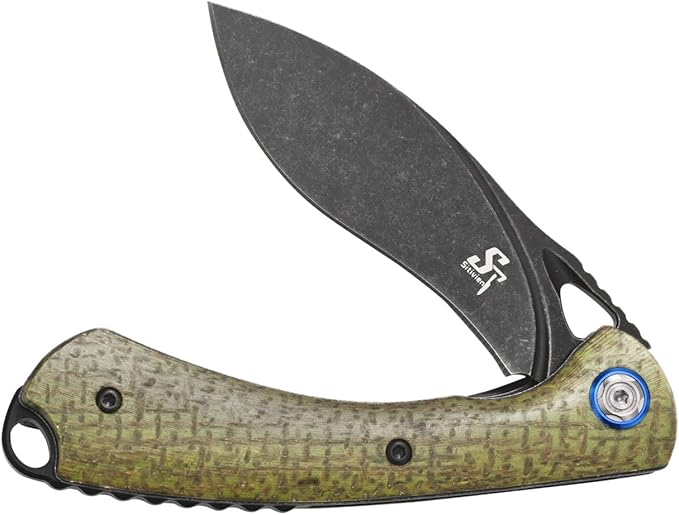 Sitivien ST147 Folding Pocket Knife,Black Stonewashed 14C28N Steel Blade with Micarta Handle Utility Knife EDC Tool Knife for Outdoor Camping,Hiking,Hunting(Green)
