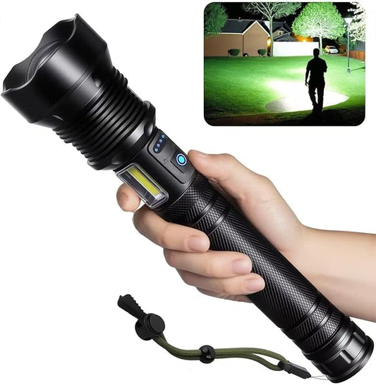 Rechargeable LED Flashlights High Lumens, Super Bright Tactical Flashlight with 7 Modes, Adjustable Focus, Powerful Handheld IPX6 Waterproof Flashlights for Home, Camping, Hiking, Emergencies