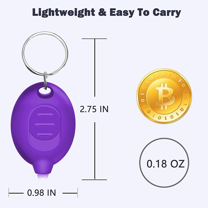 Mini UV LED Keychain Flashlight, Compact 395nm UV Blacklight, Portable Pocket UV Flashlight for Detecting Stains, Scorpions, and Fluorescent Elements - 6 Pack, Purple