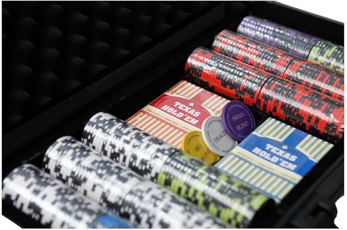 THUNDERBAY 14 Gram 300 Count Poker Set, 14G Clay Composite Chips with Aluminum Case, Two Decks of Playing Cards, Full Set of Buttons&5 Dices for Poker, Texas Hold'em, Blackjack, Casino Games at Home