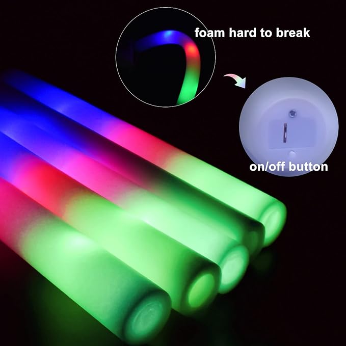 M.best 100 Pack LED Light Up Foam Sticks with 3 Modes, Glow in The Dark Wands Party Supplies for Birthday,Wedding, Christmas, Halloween,Raves, Concert