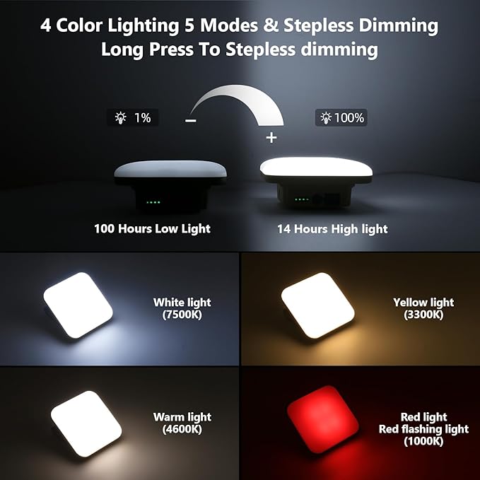 10800mAh Rechargeable Hanging Tent Light with Magnet, 30W 4000LM LED 4 Color Lighting Modes Camping Lantern, Portable IPX5 Waterproof LED Flashlight for Emergency & Gift