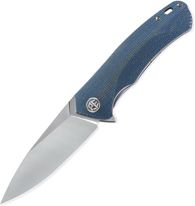 Petrified fish PF838 Folding Knife 3.74" D2 Steel Blade Micarta Handle Pocket Knife for Camping Outdoor EDC (Blue Micarta, Satin)