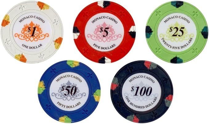 Poker Chips Set - 500pc Monaco Casino 13.5g Clay Poker Chips Set by Versa Games - Strong Aluminum Case, 2x Decks of Cards, 5x Dice