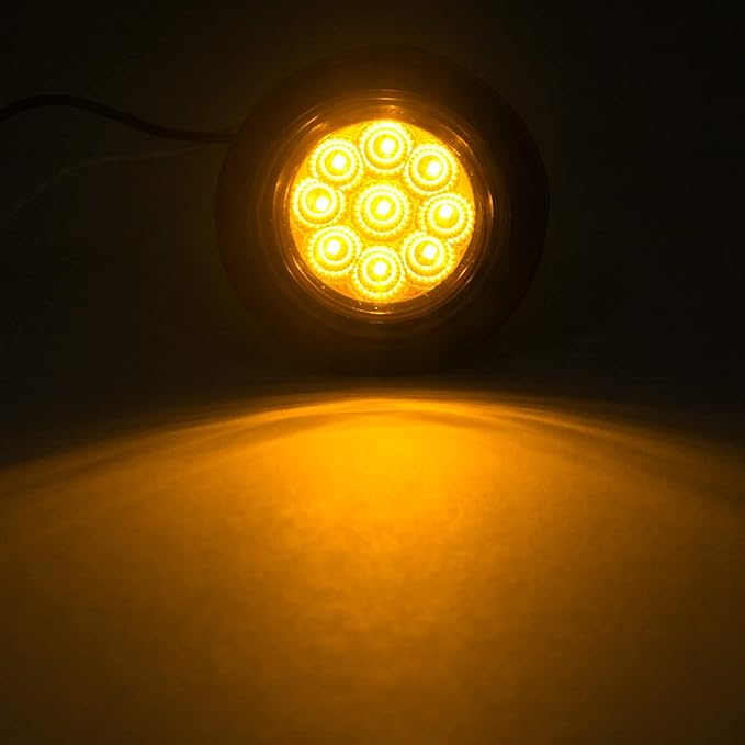 10Pcs 2 Inch Round LED Marker Lights Amber 9 LEDs w/Reflectors, 2 Inch Round Led Side Marker Clearance Lights Sealed 2 Round Truck Trailer Marker Lights w/Rubber Grommets and 2 Prong Wire Pigtails