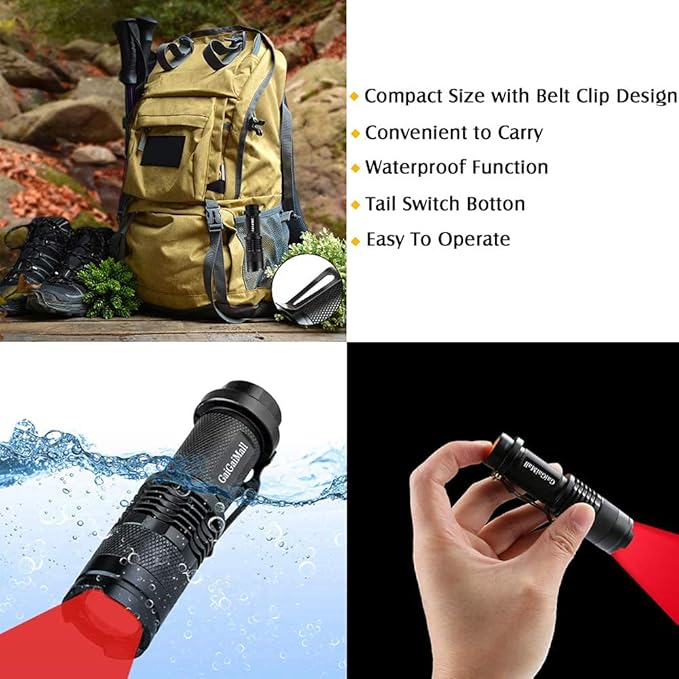 High Power 3 Mode LED Red Light Flashlight for Night Astronomy Observation, 3 Pack